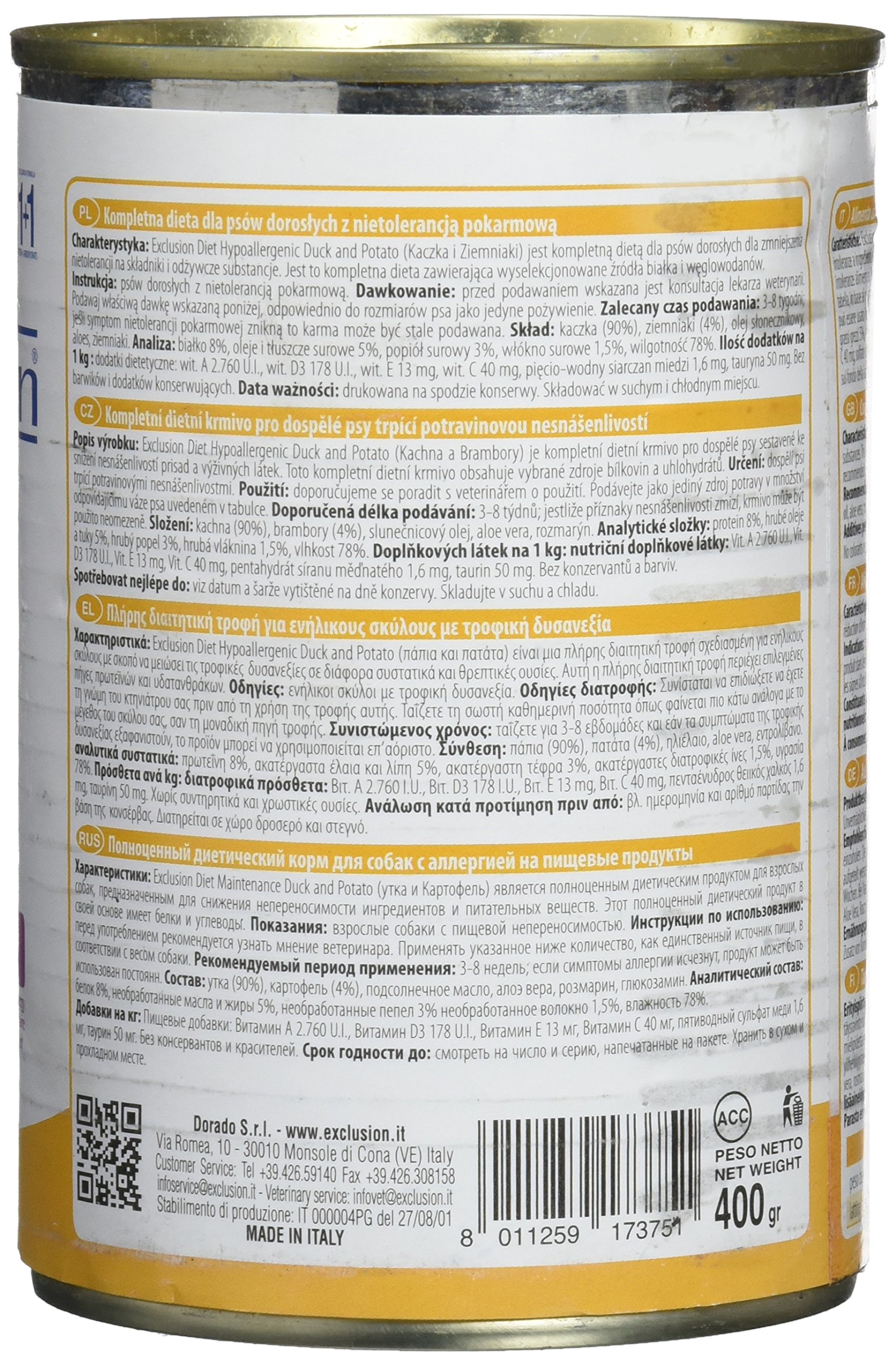 Exclusion Diet Anatra e patate ipoallergeniche, confezione da 24 (24 x 400 g)