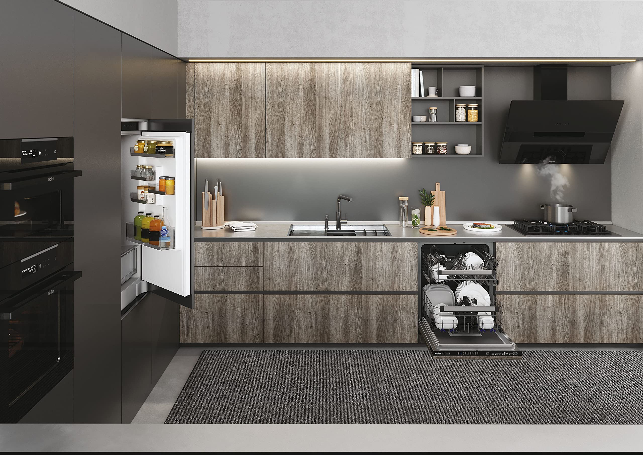 Haier Series 2 HAVG75S2B- Placa de Gas, 5 Fuegos, Ancho 75cm, Potencia total 12,9kW, Mandos centrales, 9 niveles de potencia, Rejillas de hierro fundido, Preci Flame, Cristal Negro