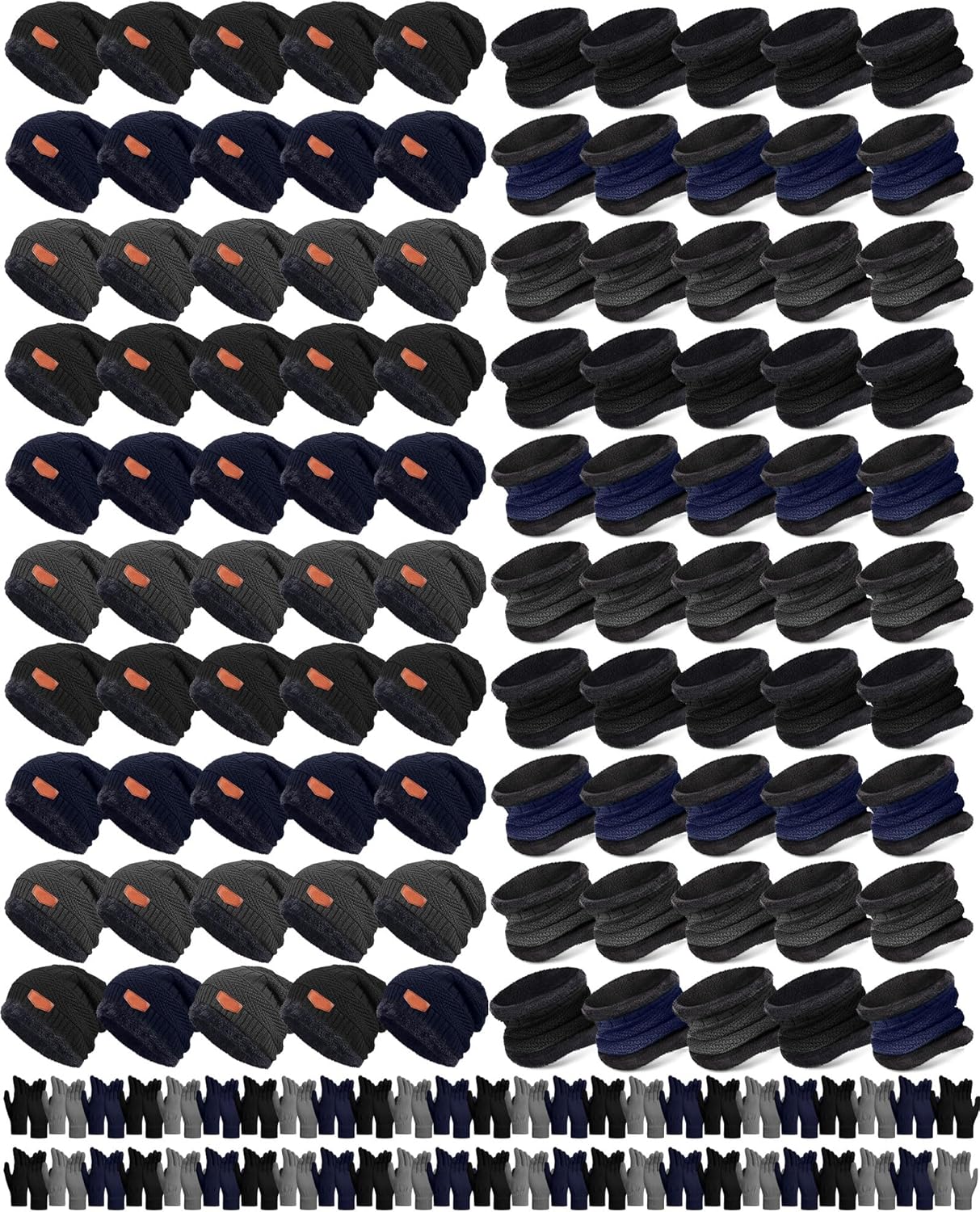 Suhine 150 PCS Bulk Winter Warm Knit Beanie Hat Scarf Gloves Set for Men Women Beanies Neck Warmer Gaiter Gloves for Homeless