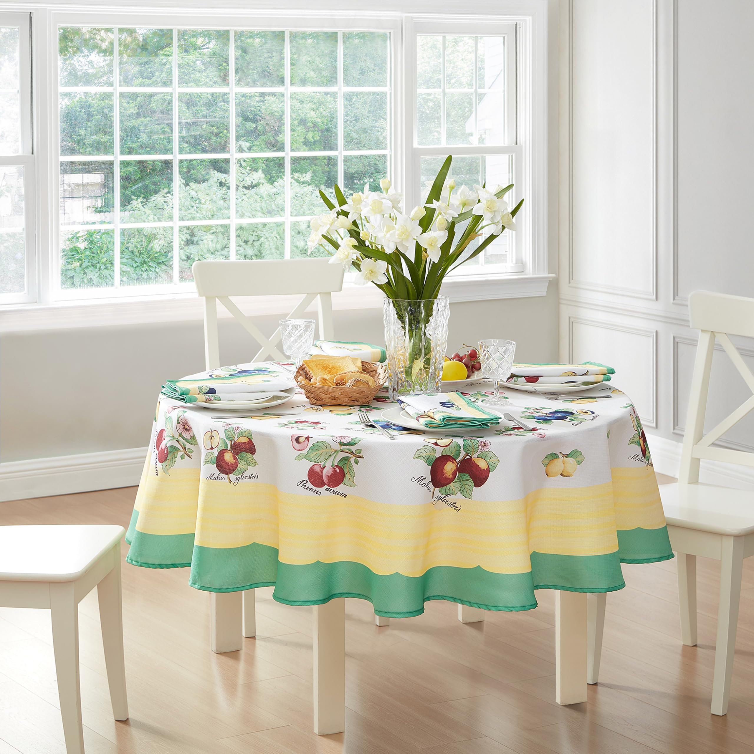 Elrene Home Fashions Villeroy & Boch Nappe Ronde résistante aux Taches et à l'eau Motif Jardin français 178 x 177,8 cm