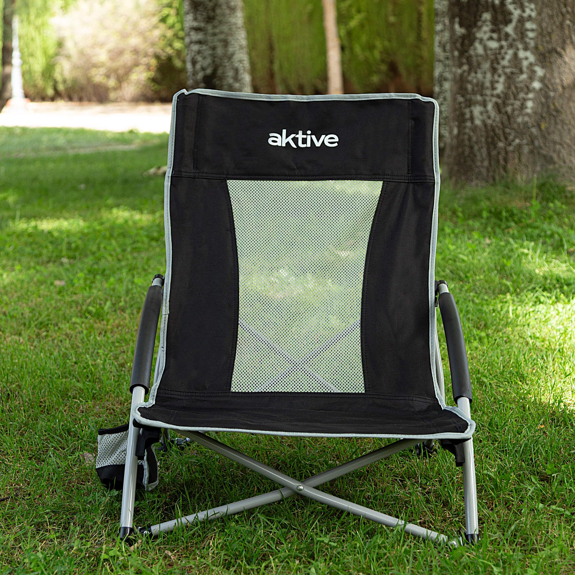 AKTIVE 4er-Pack Camping-Klappstühle, 50 x 51 x 67 cm, Stahlgestell, atmungsaktives Gewebe, gepolsterte Armlehnen, seitliche Untersetzer, max. 110 kg, Camping, inklusive Tragetasche (62370)