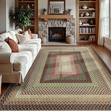 Faux Braided Large Area Rug 8x10 Washable Farmhouse, No-Shed Non-Slip Woven Carpet, Pet Friendly Stain Resistant Jute Style Rug for Living Room Dining Bedroom