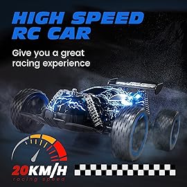 Tecnock RC Cars for Kids, 1:18 Scale 2WD RC Car with LED Lights, 2.4GHz Remote Control Car with USB-C Easy Charging & 50 Mins Playtime, Toys Gifts for Boys & Girls Ages 8-12