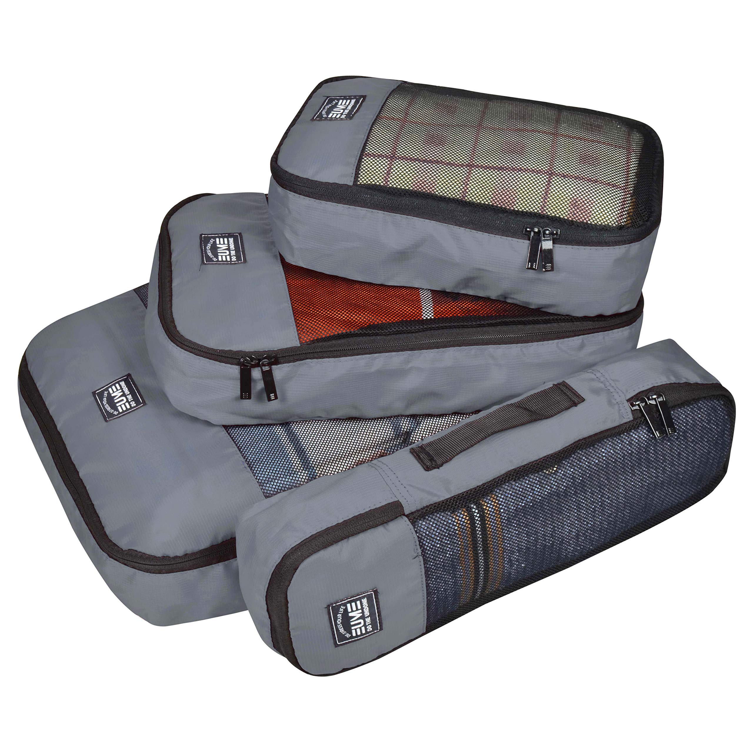 EUME Polyester Travel Pouch & Travel Organizer - Small, Medium, Large, and Slim, Grey (4-Piece Set)