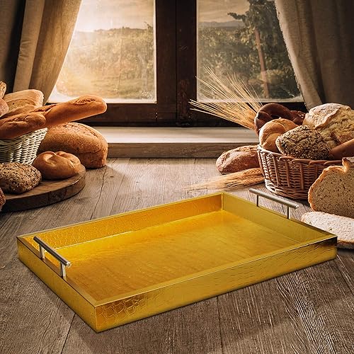 Miniatura 9 de Accents by Jay - charola con asas de metal con estampado de caimán., Dorado