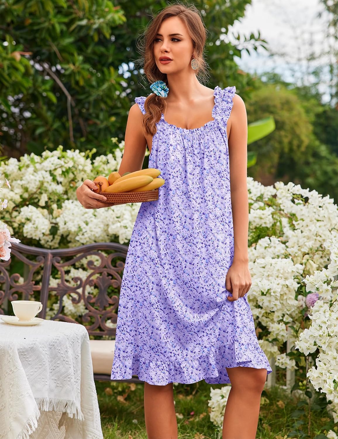 Ekouaer Nightgowns for Women Ruffle Cute Night Gowns House Dress with Pockets Sleeveless Tank Victorian Dress S-3XL - Image 5