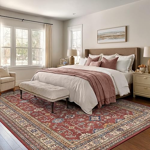 Miniatura 267 de Rugland Alfombras de área de 8 x 10, alfombra lavable resistente a las manchas, alfombras antideslizantes para sala de estar, alfombras tribales