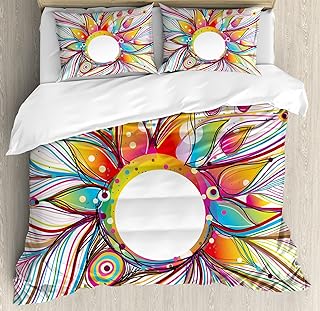 Ambesonne Abstract Duvet Cover Set, Absurd Vector Smoky Wavy Floral Design Rainbow Alike Stripes and Lines Print, Decorative 3 Piece Bedding Set with 2 Pillow Shams, King Size, Magenta Multicolor