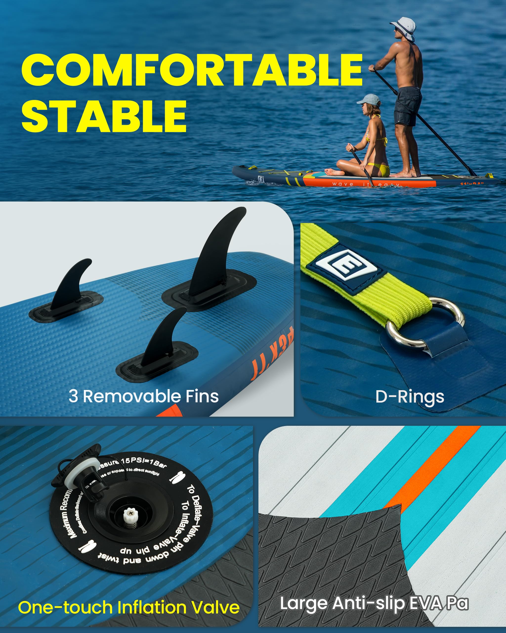 Tavola da surf gonfiabile SUP completa Paddleboard accessori pagaia regolabile, pompa, zaino da viaggio, guinzaglio, borsa impermeabile, tavola per adulti