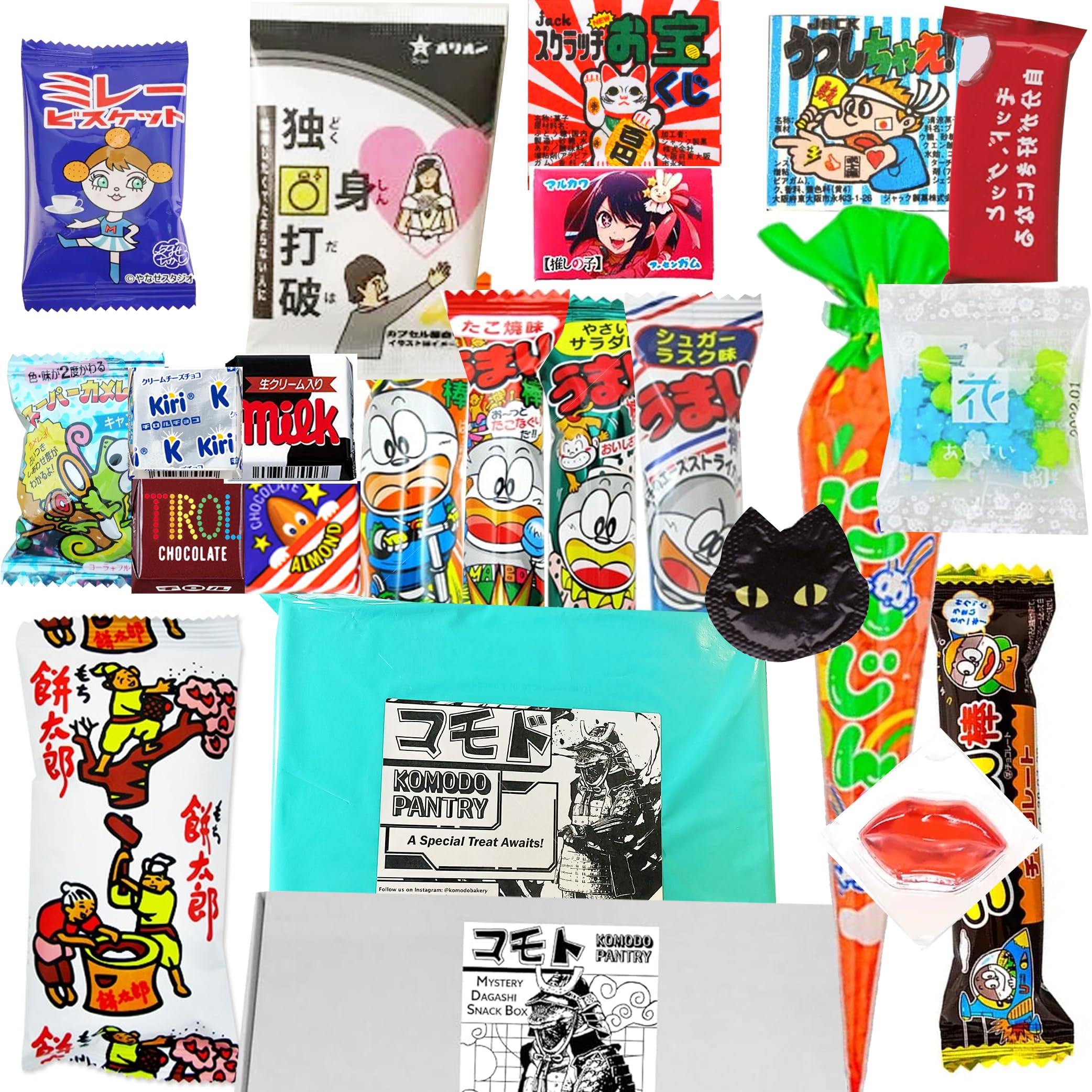 25 Japanese Snack and Japanese Dagashi Sweet Box, Umaibo, Japanese Chocolate and Ramune Candies, Anime Gift, Gamers Nerds Geeks Gift, Snack Box Gift