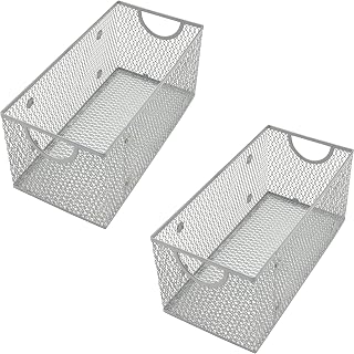 YBM HOME Kitchen Pantry Organizer Wire Basket for Shelves, Pantry, and Cabinets, Mesh Open Metal Storage Bin for Organizing Household, Office, and Laundry Supplies, 11 x 5.5 x 5 in, Pack of 2