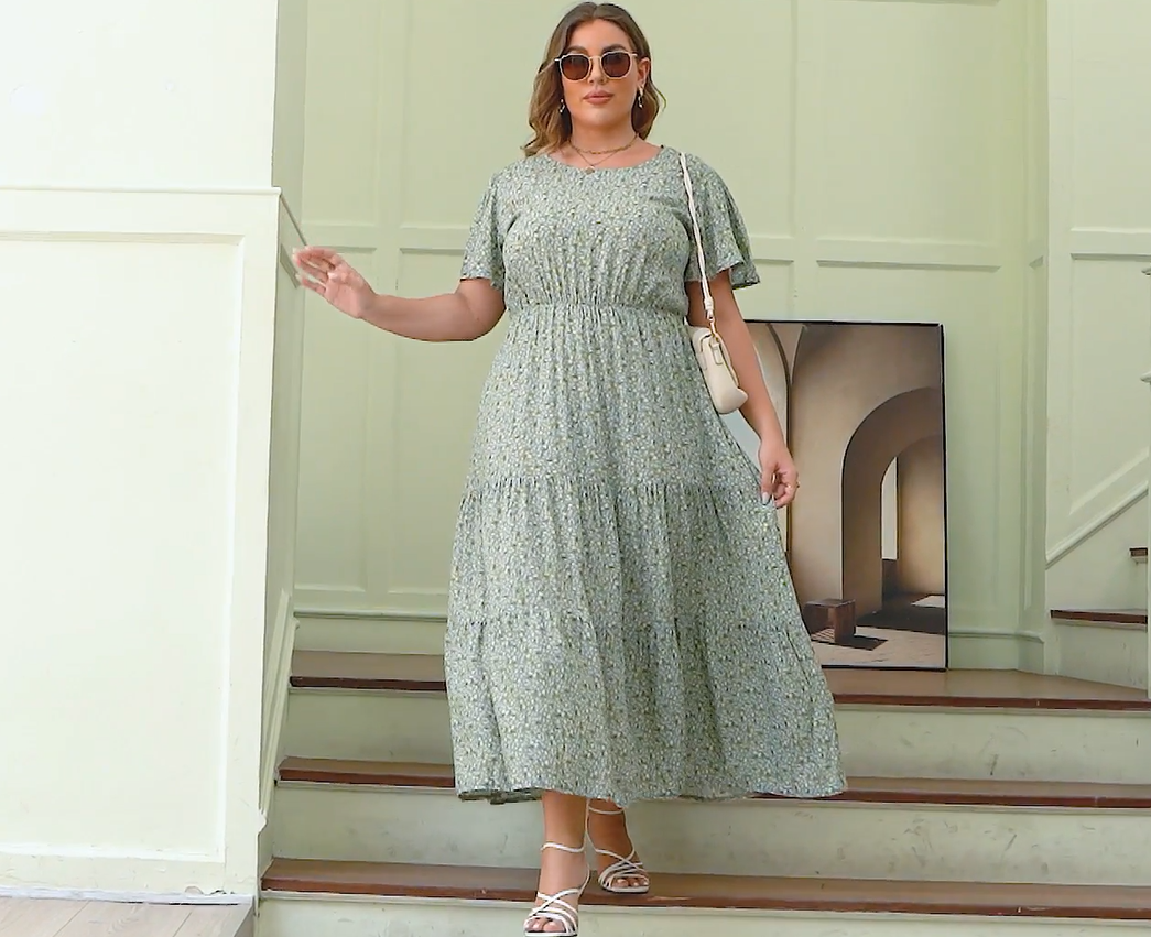 Nemidor Plus Size Maxi Dresses for Curvy Women Summer Casual Boho Ditsy  Floral Print Layered Flared Long Dress with Pocket(304,14,Beige Flower) at  Amazon Women's Clothing store