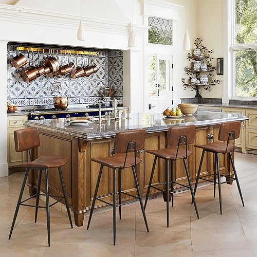 Miniatura 43 de Juego de 2 taburetes de bar de altura de mostrador de 24.5 pulgadas, taburetes de bar tapizados de piel sintética negra con reposapiés trasero y