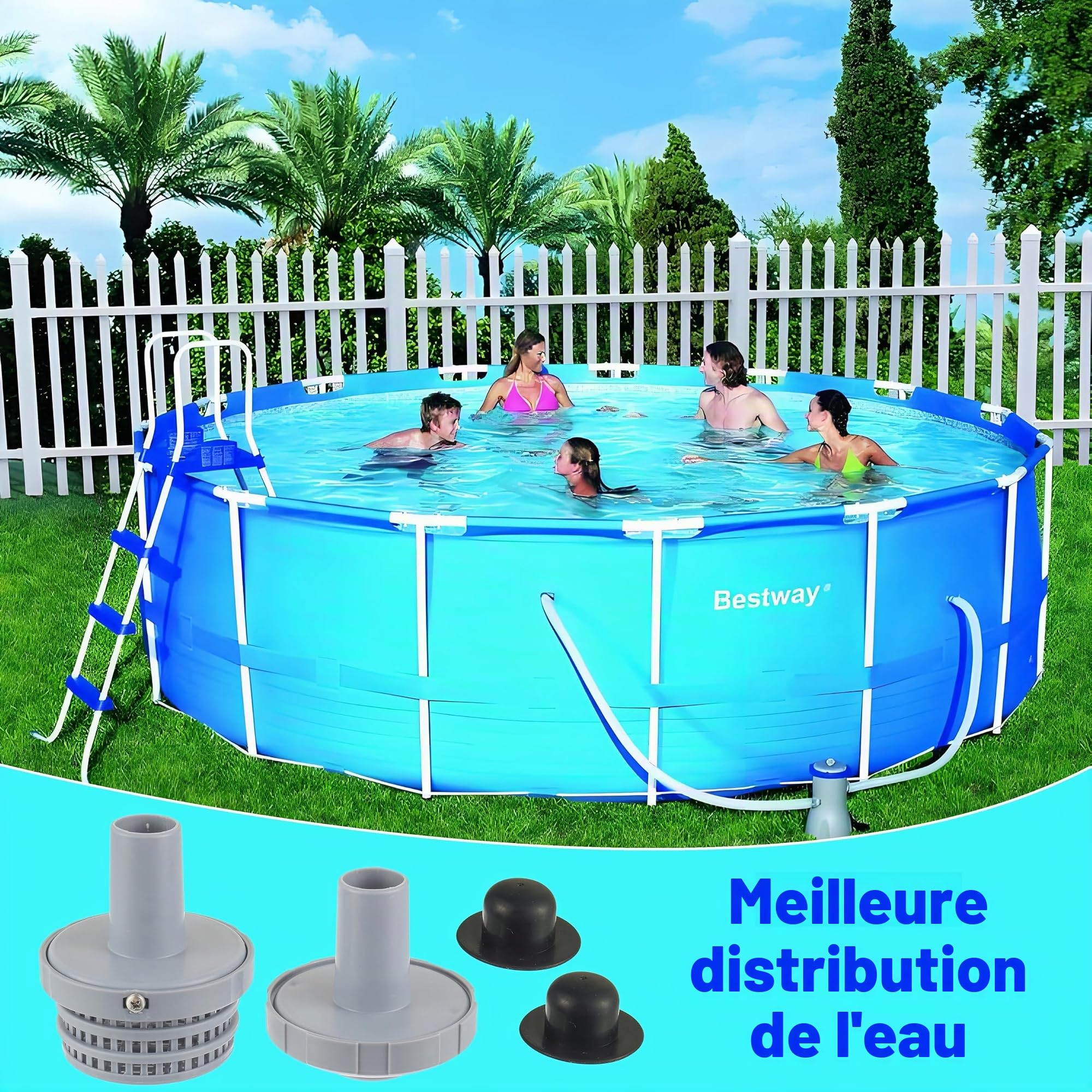 Kit de Raccordement pour Piscine Ø 32 mm – Crépines, Filtre de Sortie et Buse d'Entrée Hors Sol