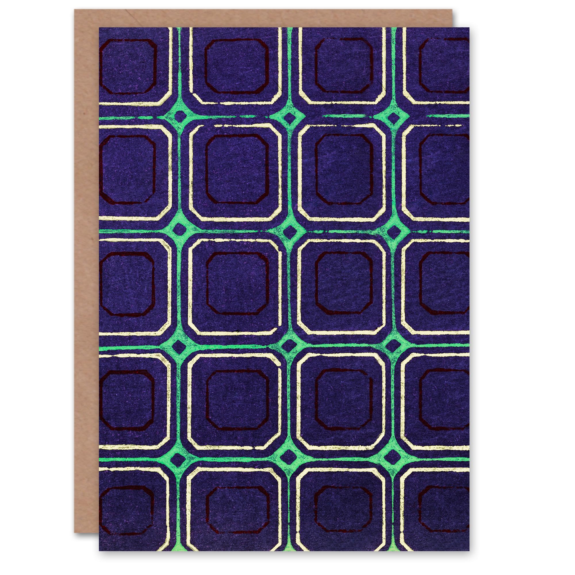 Artery8 Furuya Korin Japanese Art Card Geometric Blue Green Square Pattern