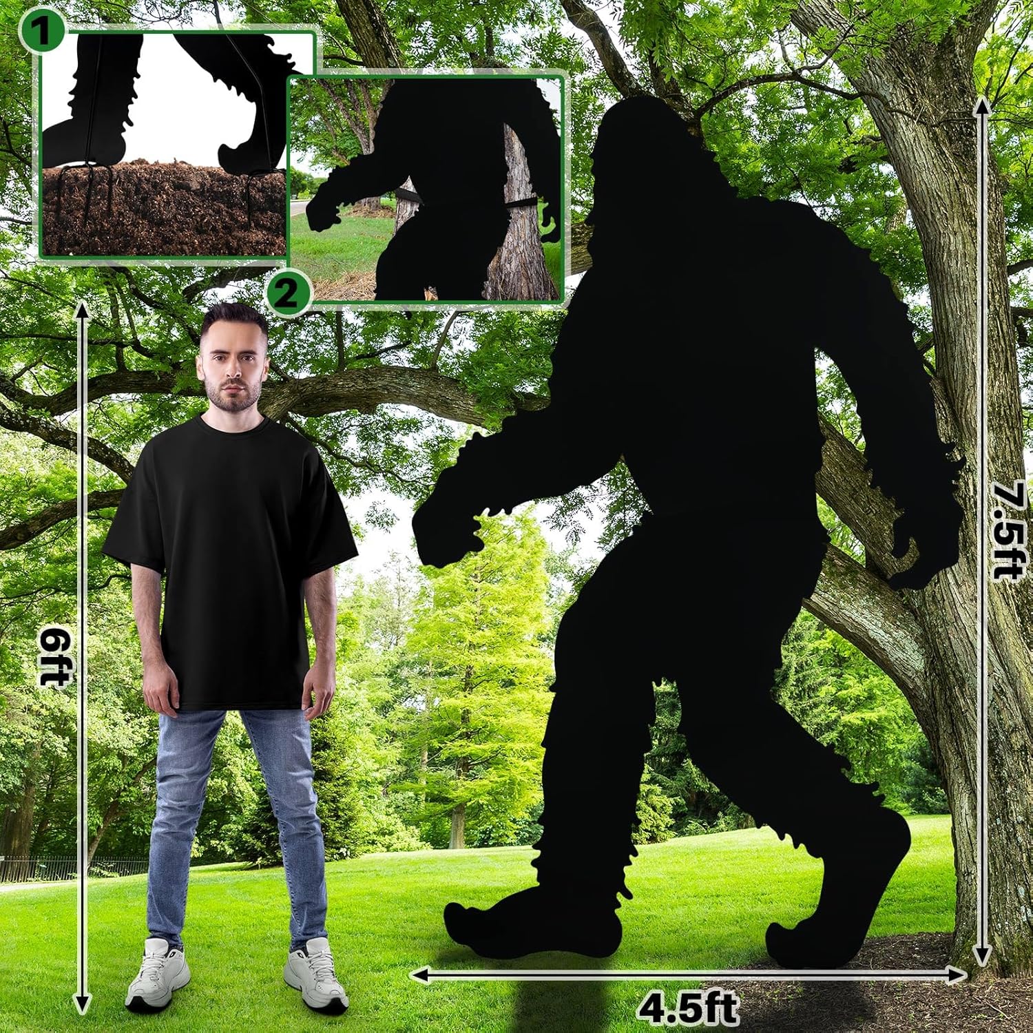 Zonon 7.5ft Large Bigfoot Iron Metal Outdoor Yard Decor Big Foot Sasquatch Gifts for Men Women Bigfoot Statue Silhouette for Yard Art Patio Lawn Forests Garden Farmhouse Decoration(Black,Classic)