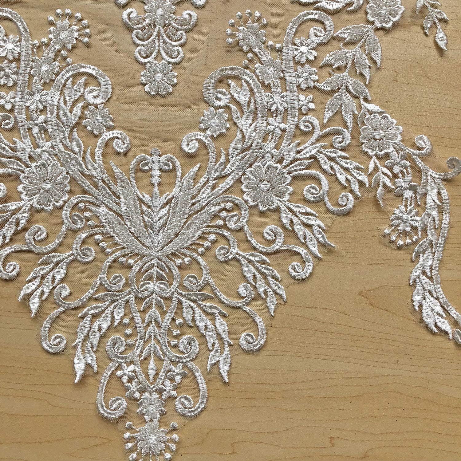 Sweet Heart Wedding Applique Embroidery Floral Lace Applique Patch Heavily Beads Decorative Addition