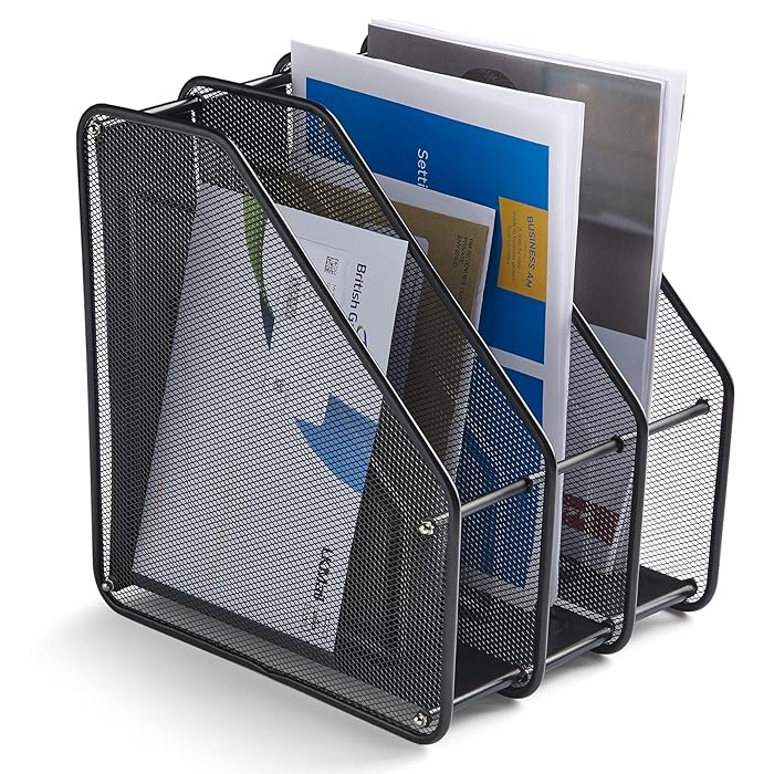 Buy Simplife Files Holder Vertical 3 Tier Desk Organiser, Black Folder Storage Metal, Upright