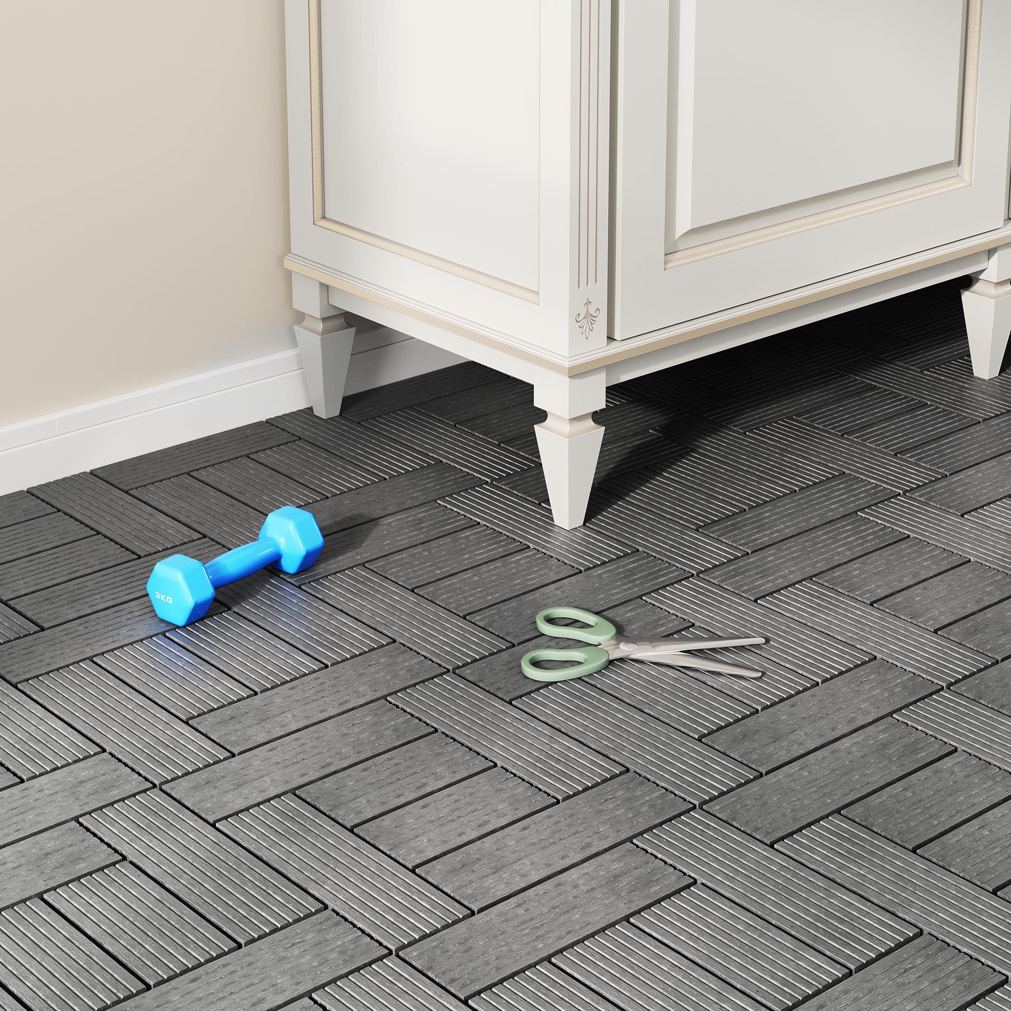 WOLTU Pavimenti da Esterno Balcone/Giardino/Terrazza Piastrelle ad Incastro in WPC, Legno Composito Grigio Chiaro 11 Pannelli / 1 ㎡