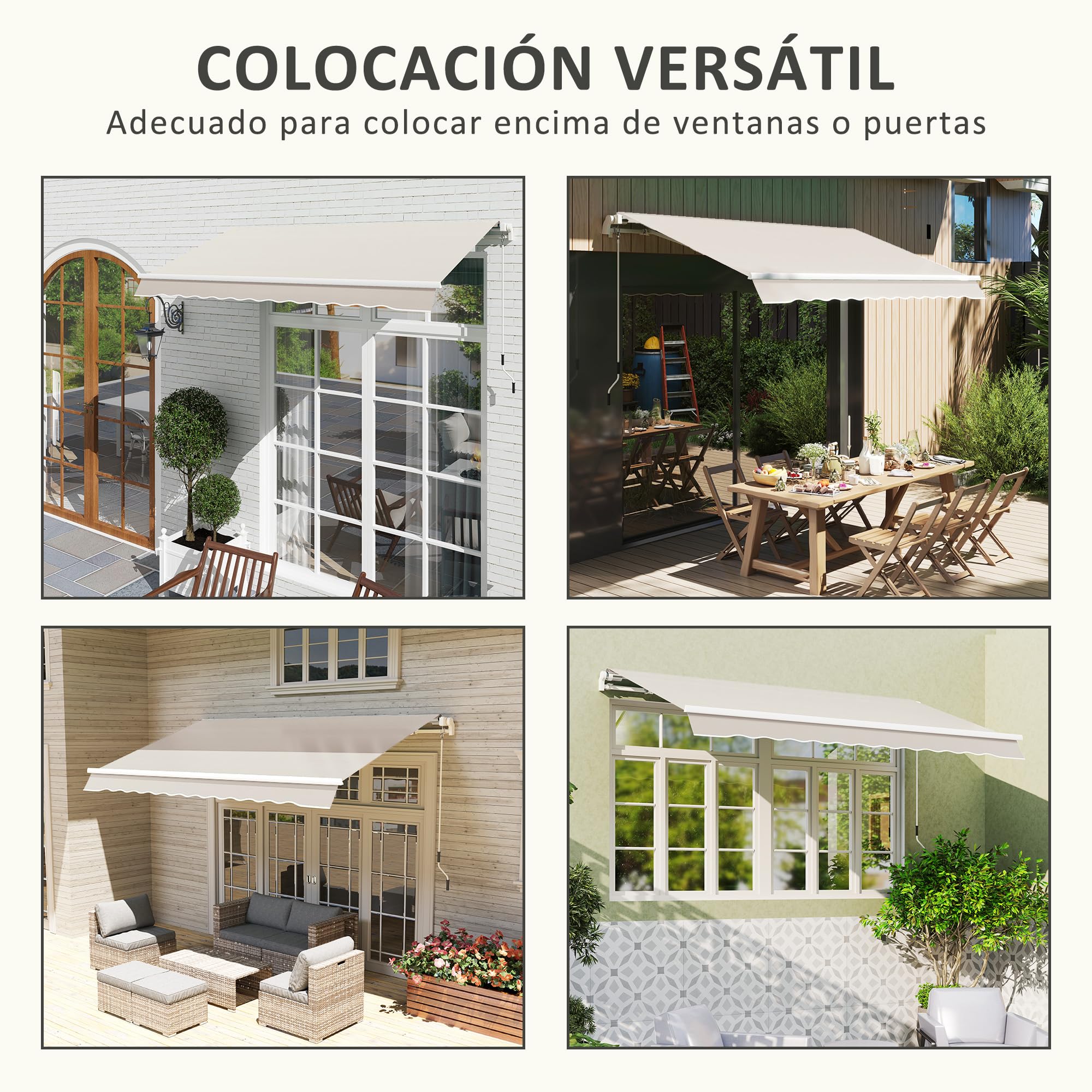 Outsunny Techo de Repuesto para Toldo 282x250 cm, Protección UV 50+, Crema | Lona para Toldo, Impermeable, Tela Poliéster 280g/㎡, Tela de Repuesto, Patio, Terraza, Jardín, Balcón