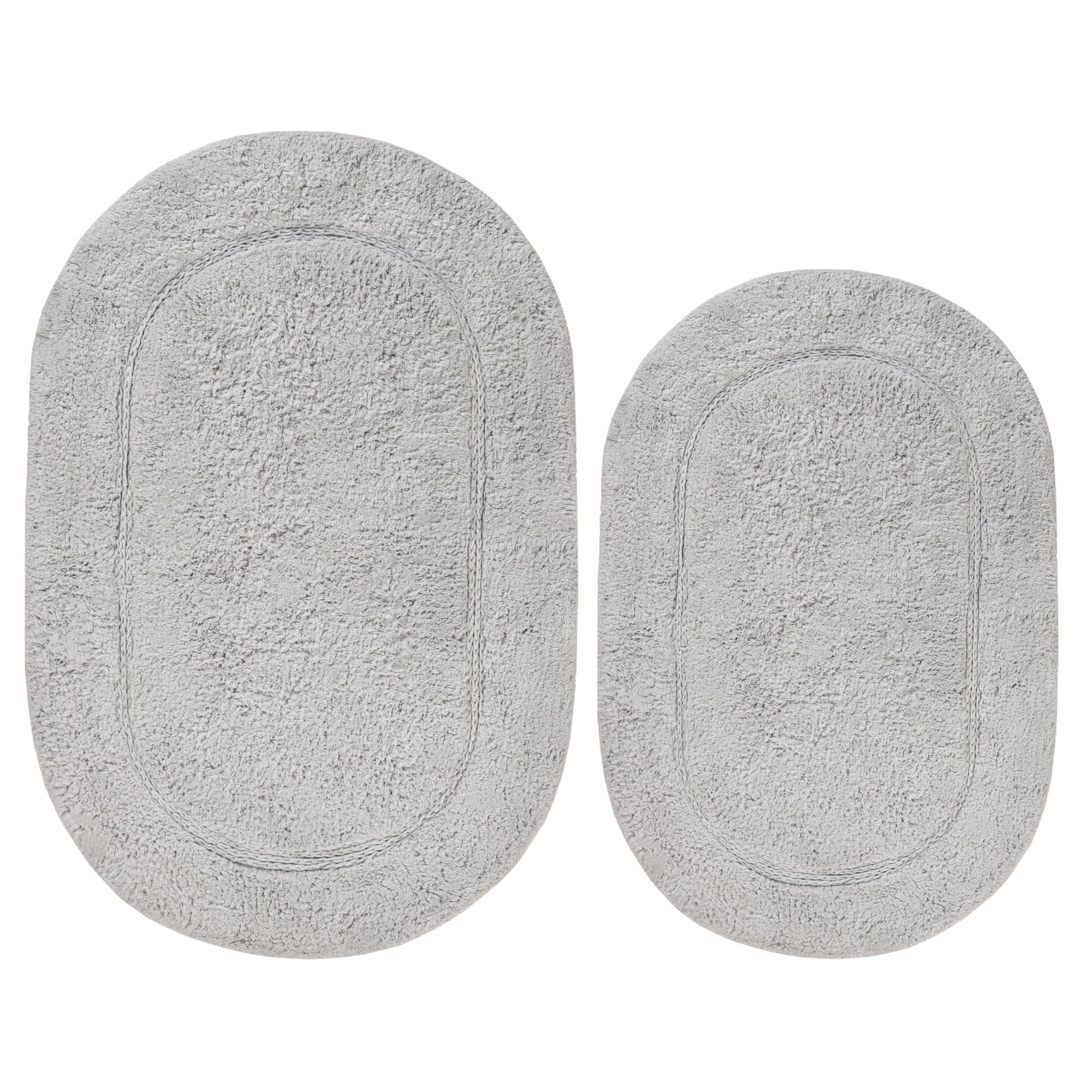 Superior Non- Slip Cotton Oval Bath rug with Spray Latex Backing Tappeti da Bagno, Cotone, Argento-Ovale, 2 PC Set