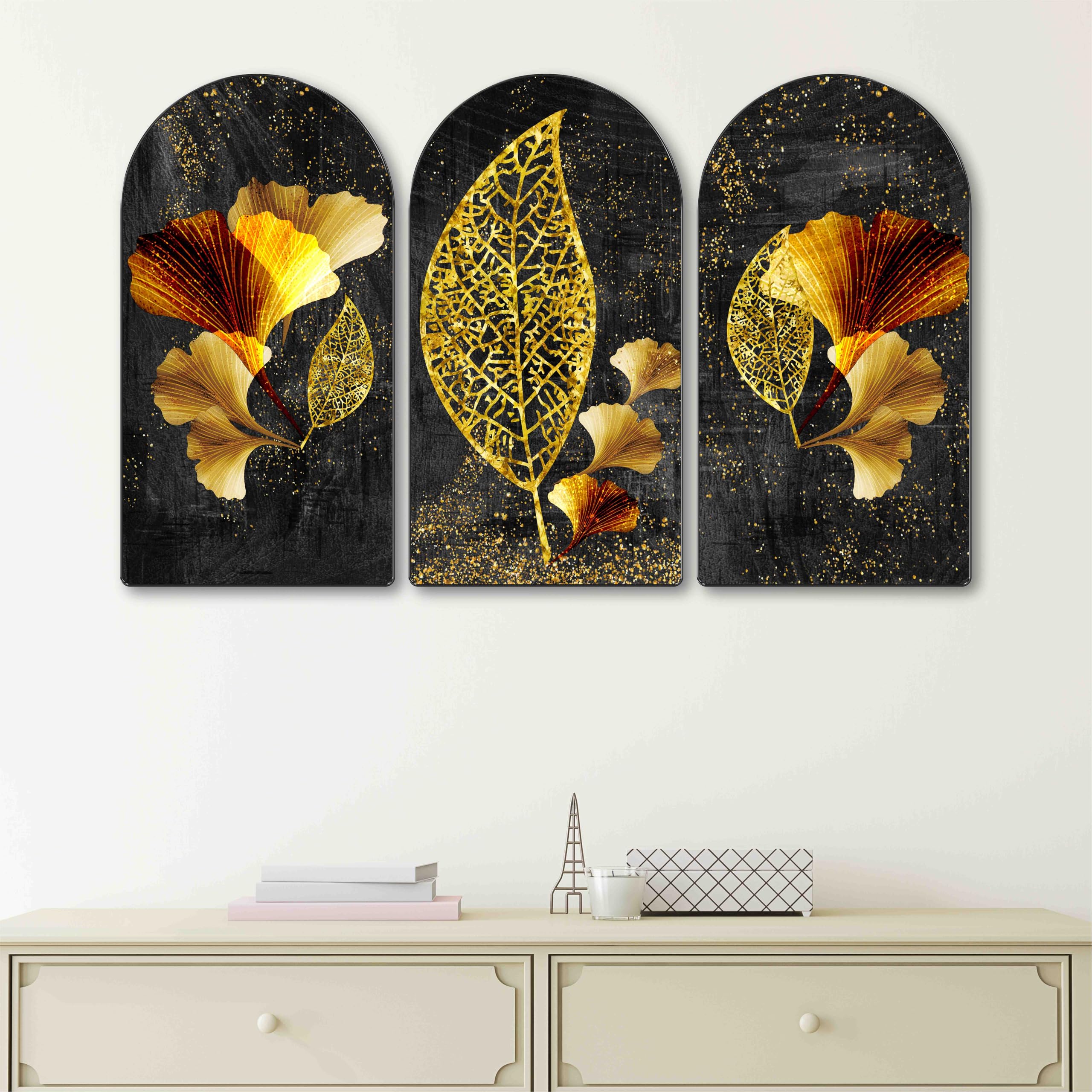 Livin'luxe Golden Tree Arch Shape 3 Panel Wall Painting Set -9 Livin'luxe Golden Tree Arch Shape 3 Panel Wall Painting Set -9