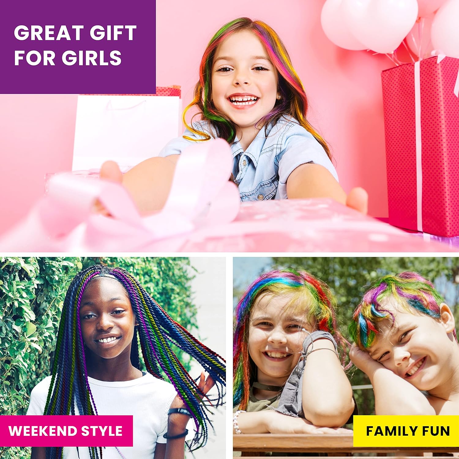 HueLondon 25-Piece Hair Chalk for Girls Set, Hair Chalk Pens for Dark Hair Dye, Temporary Hair Color for Kids and Preteens. Washable Unicorn Hair Color, Birthday Gift for Girls 6 7 8 9 10 11, Teens : Beauty & Personal Care