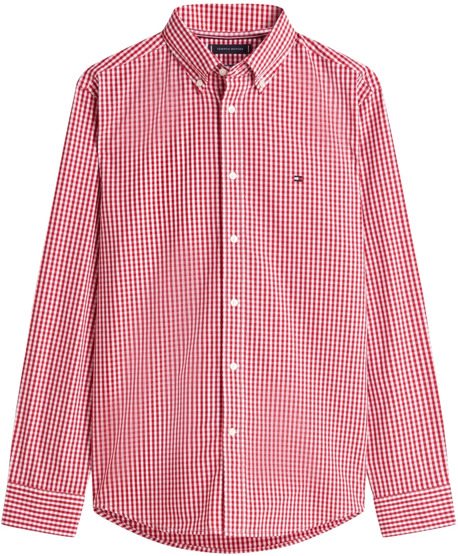 Tommy Hilfiger Flex Poplin Big Gingham RF Shirt Mw0mw41713 Koszula L/S, czerwona (Medium Red/Plaid), L męska, Czerwony (średni czerwony/w kratkę), L
