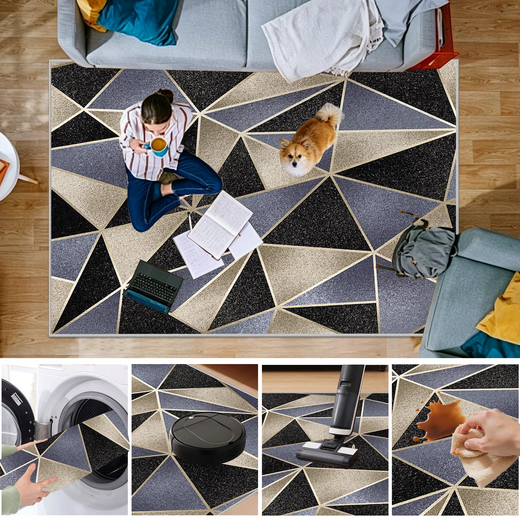 Dywan do salonu Duży Dywan Sypialnia Krótkie włosie Dywan Przedpokój Antypoślizgowy Zmywalny Dywan Do Salonu Kuchni Wejście Wnętrze Nowoczesny Dywan 180 x 210 cm