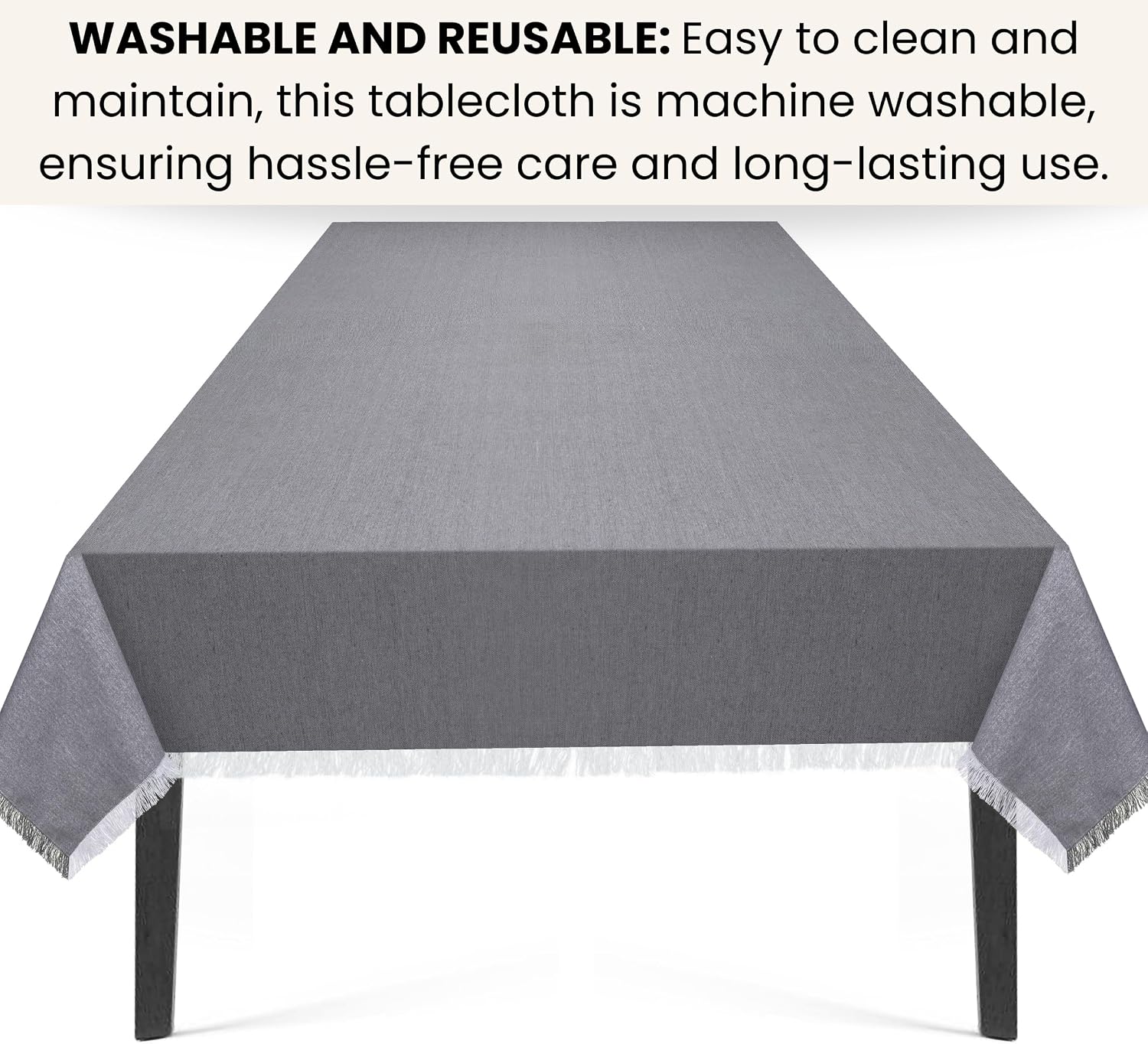Cotton Clinic Rustic Tablecloth Rectangle Pure Cotton 60x84 inches - Washable Dining Table Cover - Perfect for Dinner Party Weddings Christmas Holidays Everyday Use Table Cloth Dark Grey