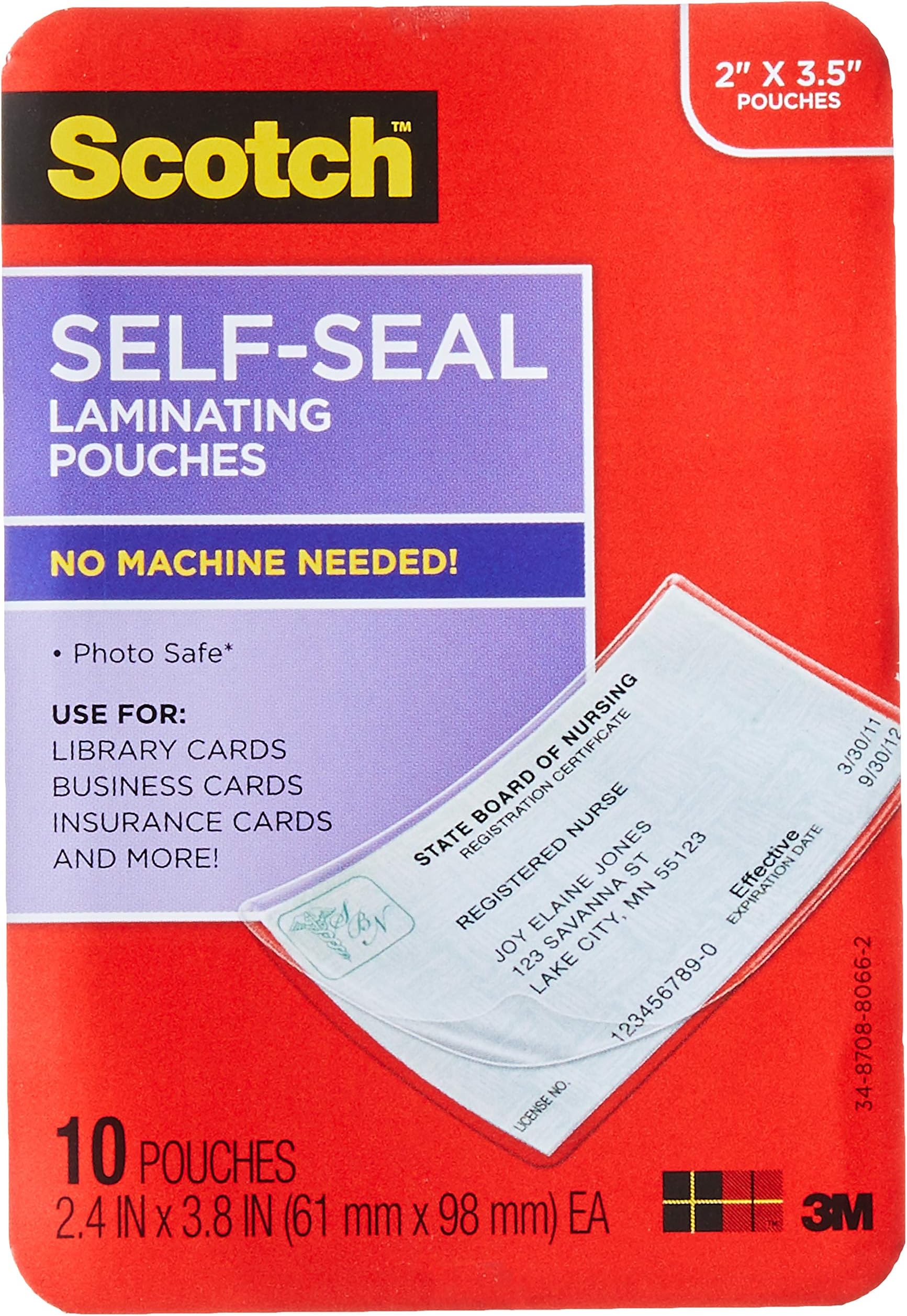 Scotch SelfSealing Laminating Pouches , Business Card