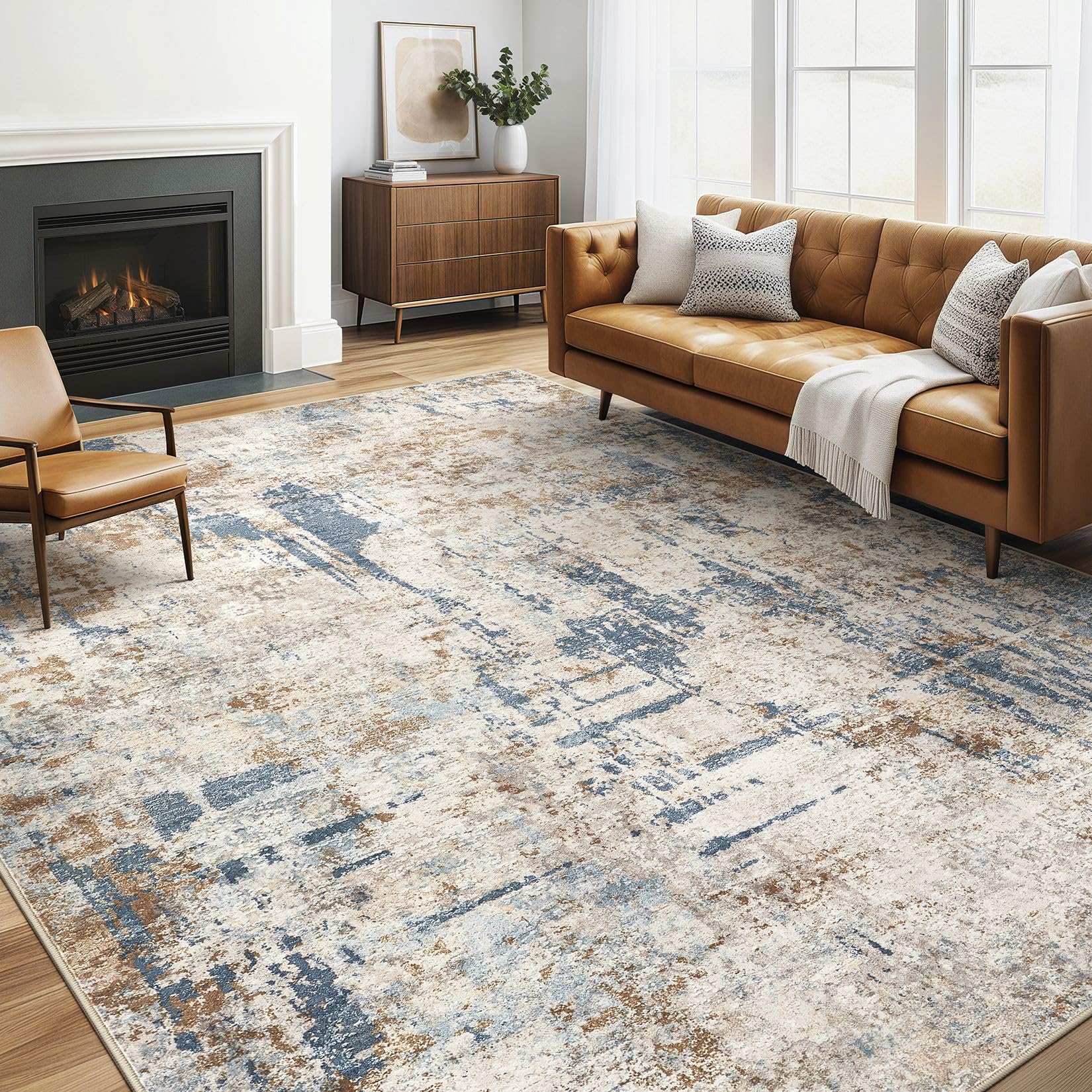 5x7 Area Rugs Living Room: Machine Washable Large Abstract Modern Soft Rug Stain Resistant Indoor Floor Non Slip Accent Carpet for Bedroom Nursery