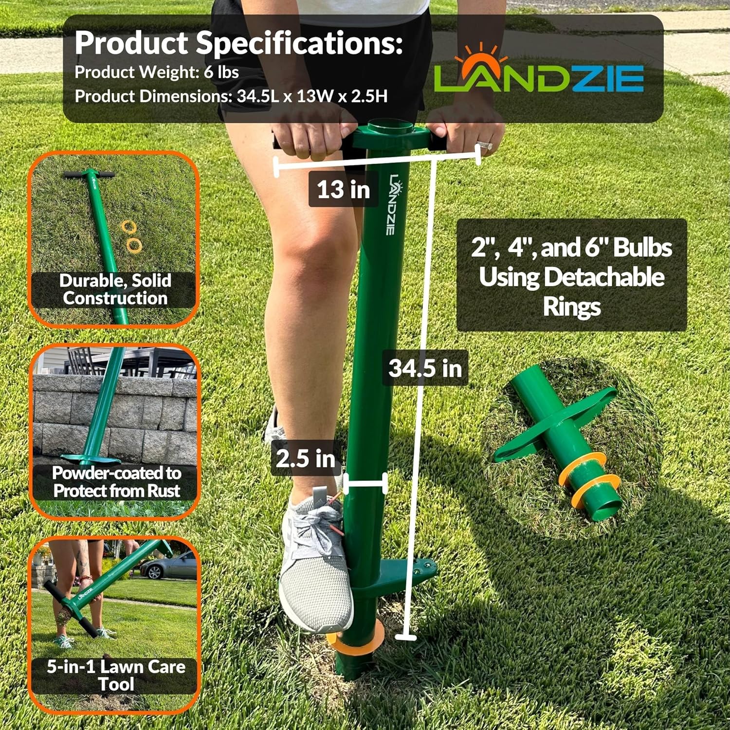 Landzie Bulb Planter Tool Grass Plugger Tool Manual Sod Cutter and Sod Plugger Tool for Grass Plugs and Sod Remover Lawn Plugger Tool and Grass Plug Tool Zoyosia Grass Plugs Lawn Plugger Grass Repair
