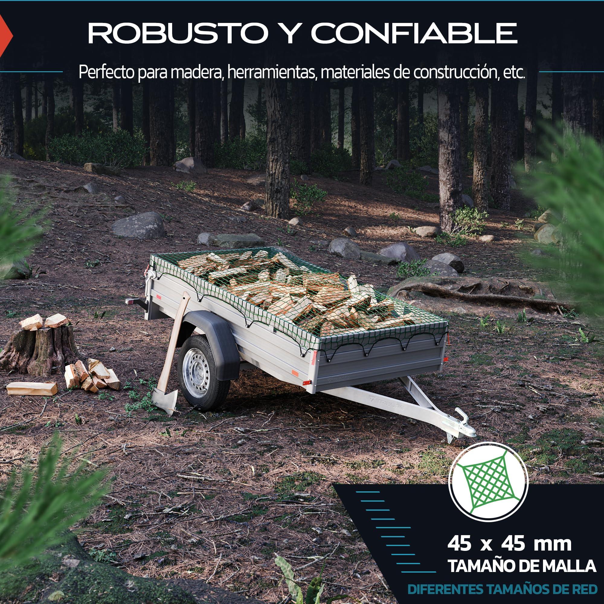 Red para Remolques TRIBURG 1x2 Con Marcas en Las Esquinas - Cuerda Elástica para Sujeción Óptima de la Carga