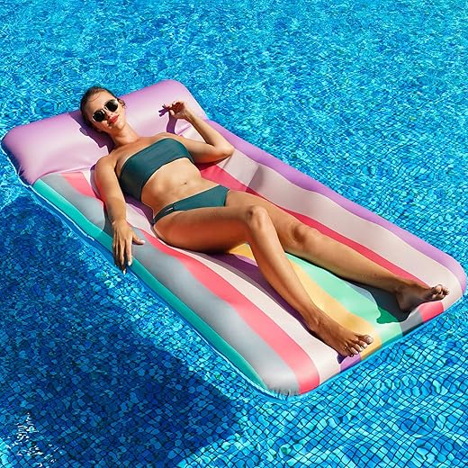 PARENTSWELL Oversized Pool Floats 72" x 38", X-Large, Fabric-Covered Pool Float with Headrest, Inflatable Pool Lounge Chairs, Pool Lounger, Pool Floaties, Pool Party Decorations for Adults (Green)