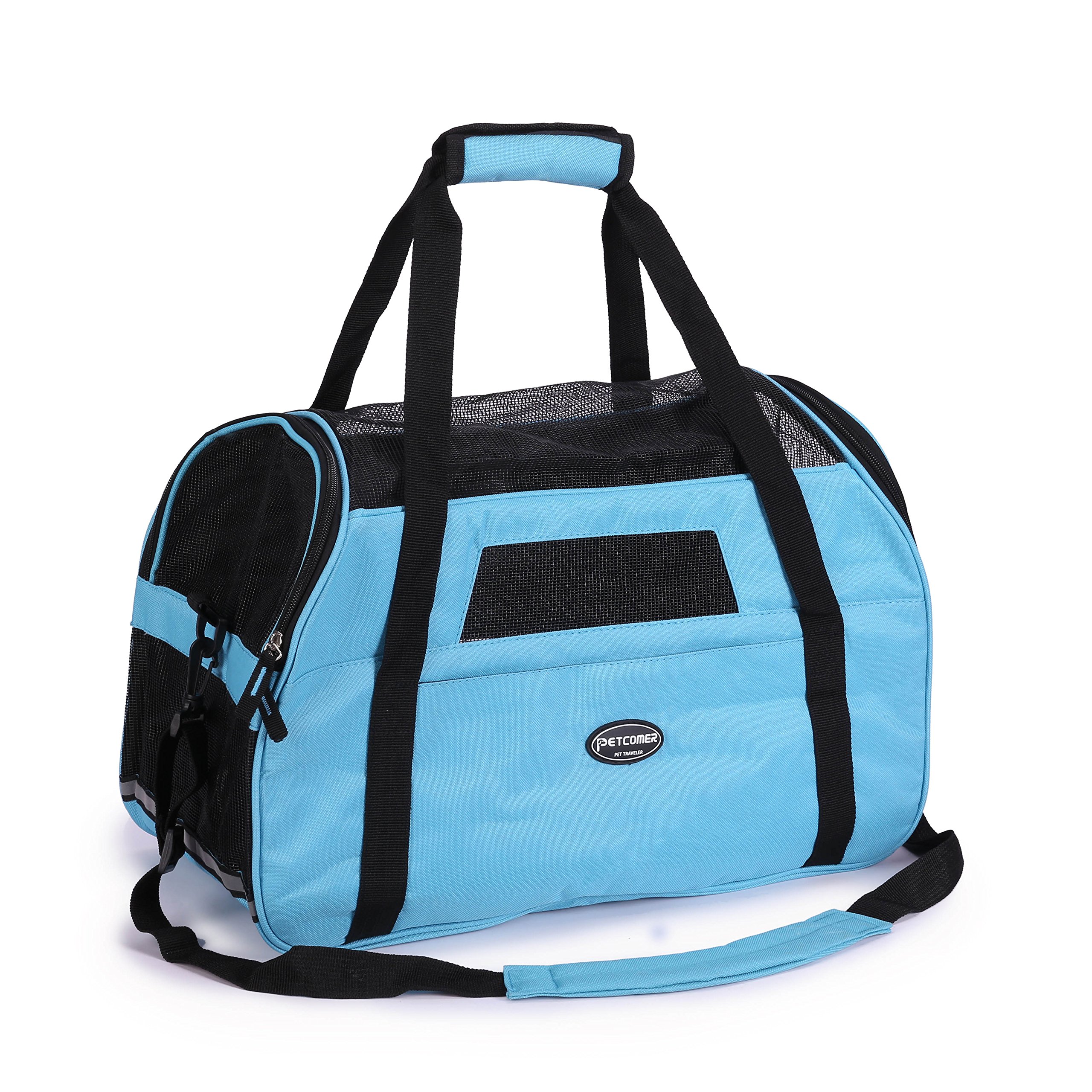 Cómodo Bolso de Hombro Portador de Viaje con Estera y Lados Suaves, Aprovado por la Aerolínea para Mascotas Perros y Gatos, Azul Claro