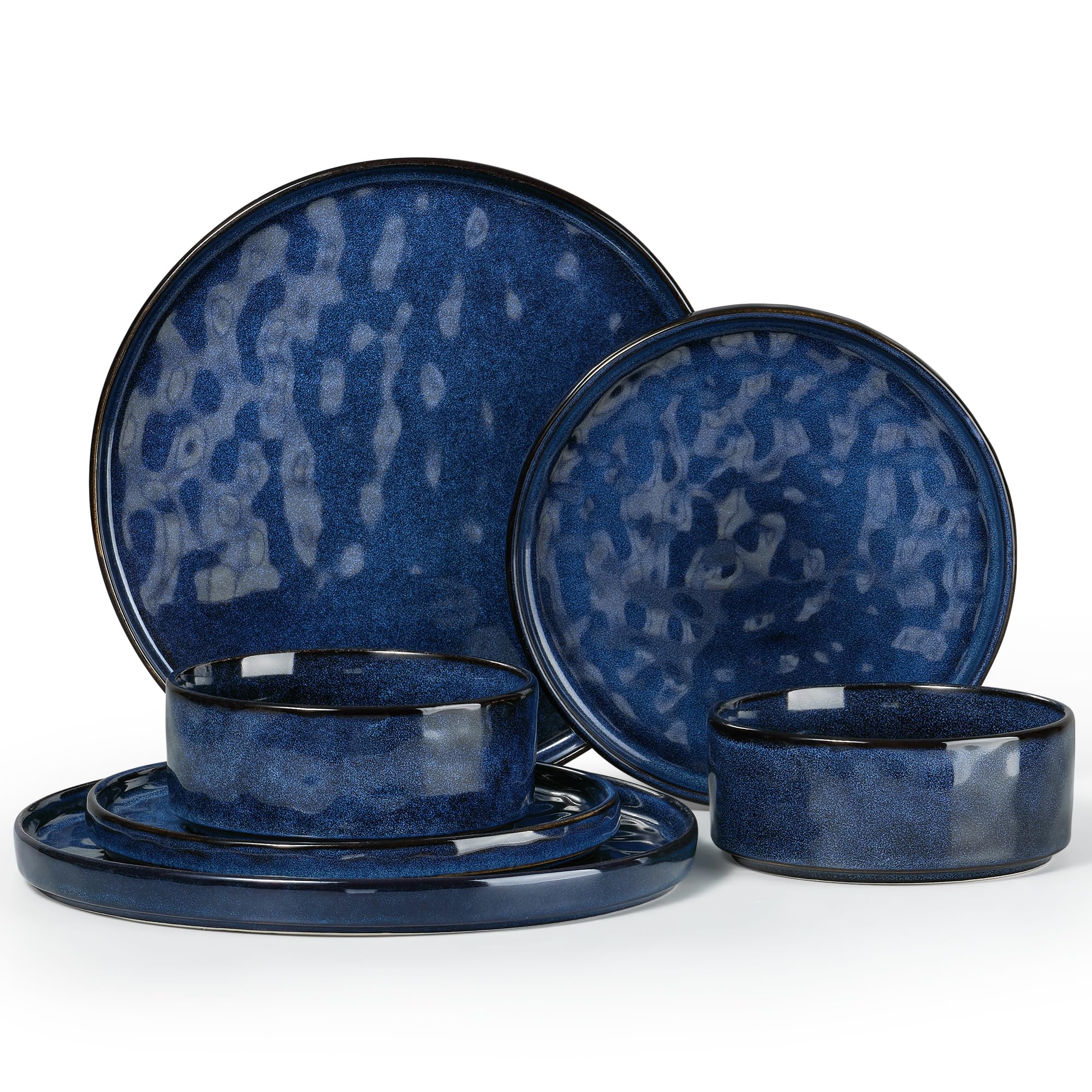 Herogo 6 Piece Dinner Set, Stoneware Dinnerware Sets for 2 People, Reactive Glaze Dining Plates and Bowls, Microwave and Dishwasher Safe, Chip and Scratch Resistant, Nebulas Blue — image 1