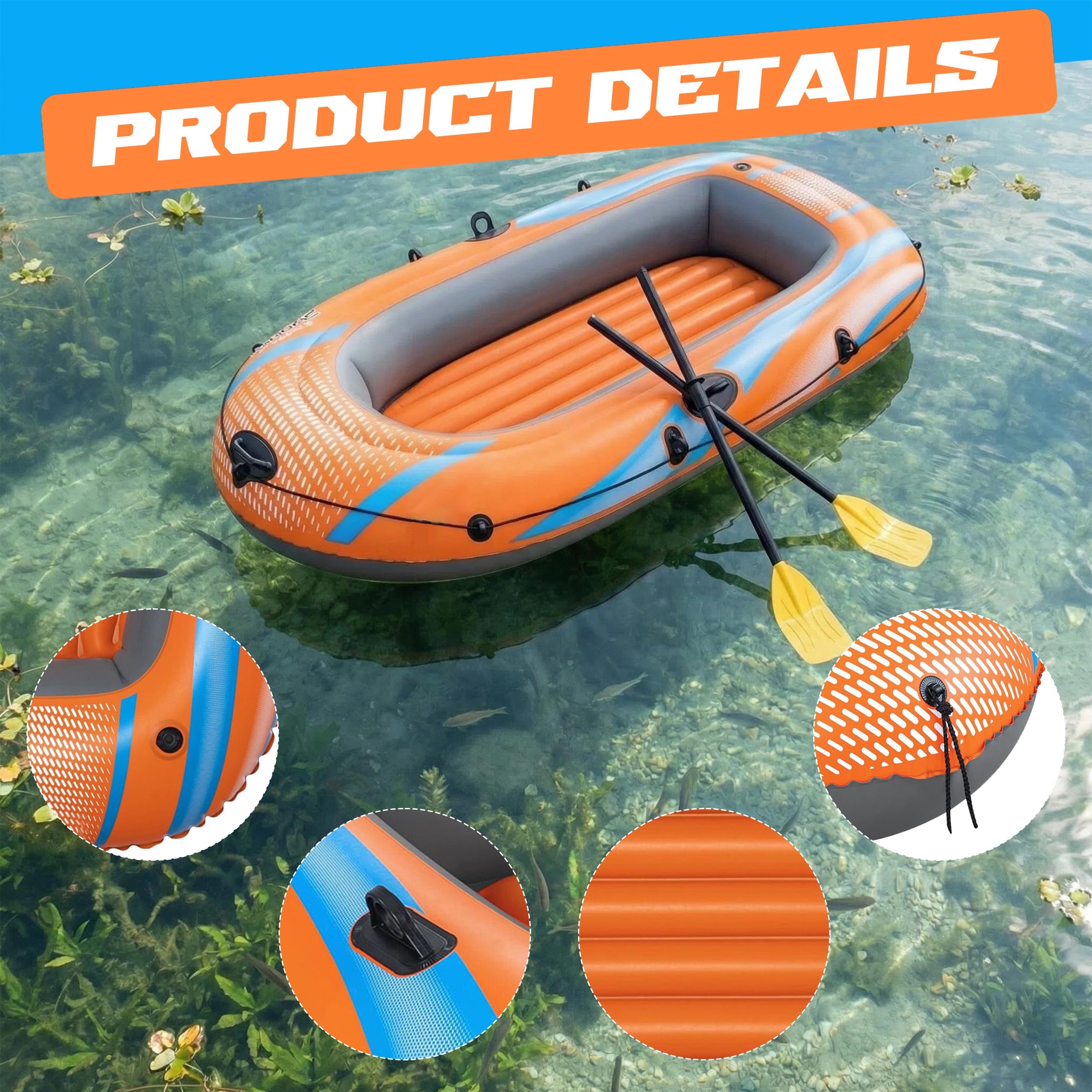 Bateau de pêche Gonflable en PVC 1100D pour 2 Personnes, livré avec pales et Pompe de gonflage, Dimension Environ 185 x 98 x 43 cm