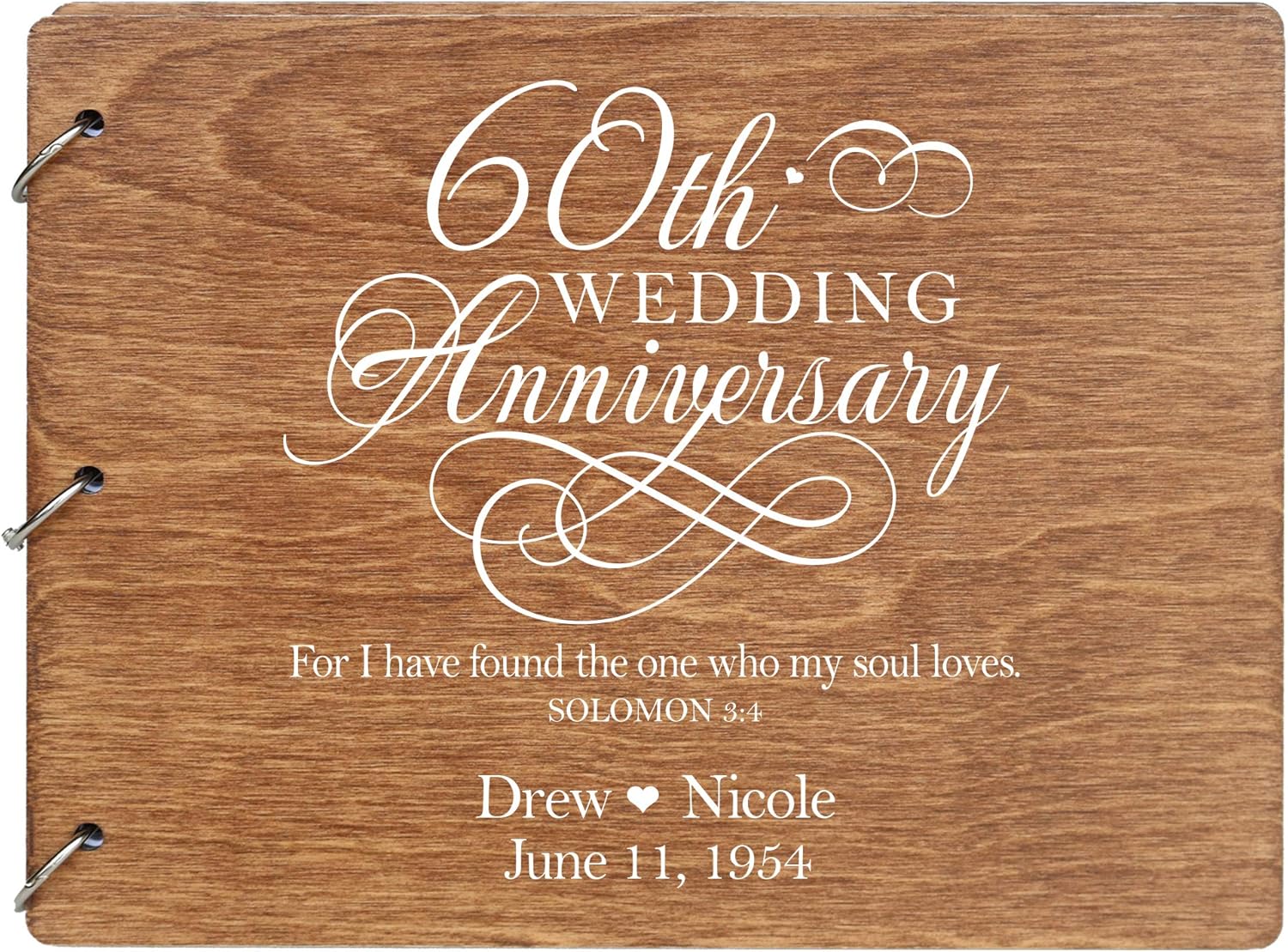 LifeSong Milestones Personalized 60th Wedding Anniversary Guest Book for Couple - Husband and Wife 60 Years of Marriage, Wooden Walnut Signature Registry Guest Book for Sixtieth Wedding (Walnut)