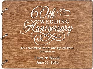 LifeSong Milestones Personalized 60th Wedding Anniversary Guest Book for Couple - Husband and Wife 60 Years of Marriage, Wooden Walnut Signature Registry Guest Book for Sixtieth Wedding (Walnut)