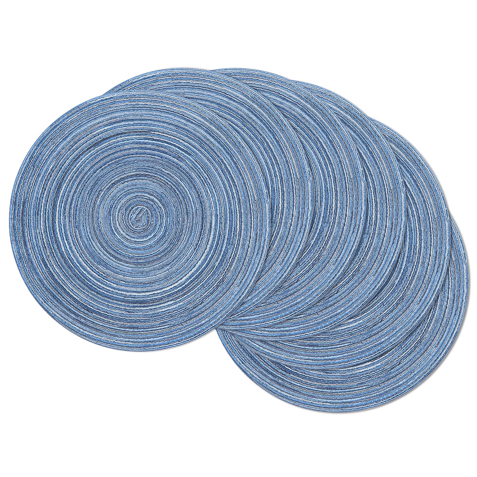 SHACOS Round Braided Placemats Set of 6 Circle Place Mats Kitchen Table Mats for Dining Table Wedding Party (Blue Gray, 6)