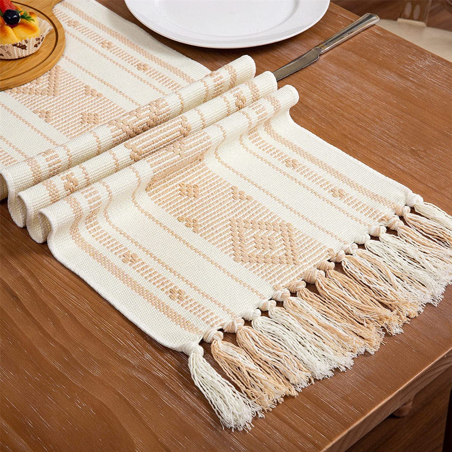 Runner da tavolo in stile country americano, nastro da tavolo jacquard bicolore, runner da tavolo in nappa di cotone, decorazione desktop minimalista per tavolo da festa a tema, camera da letto, pia
