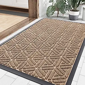 Smiry Front Door Mat Outside Entrance, Heavy Duty Natural Rubber Doormat, Trap Dirt and Moisture Easy Clean Low Profile Patio Porch Welcome Floor Mats for Entry, 36x24 Inch, Coffee