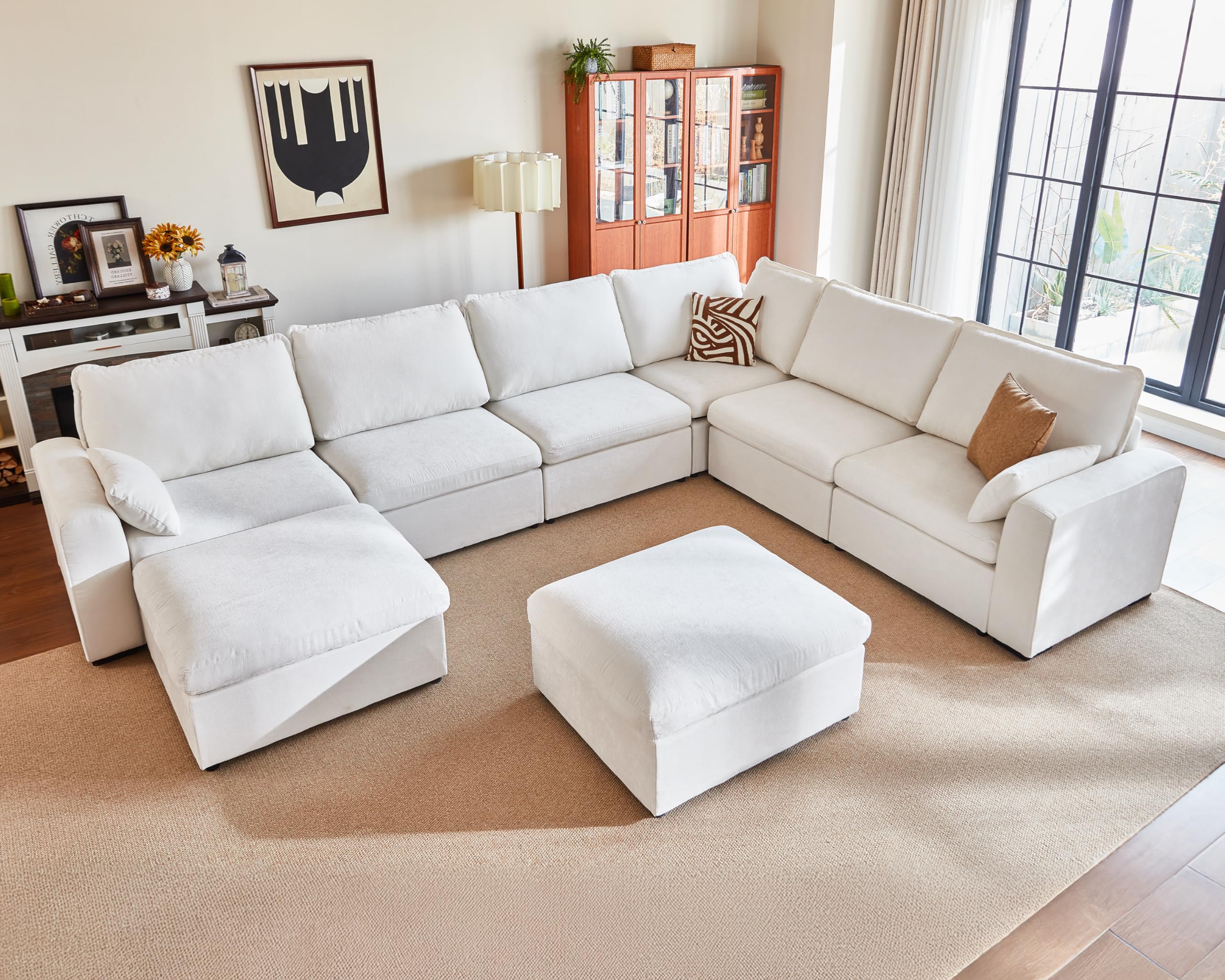 155 9 Oversized Modular Sectional Sofa Plush Cloud Couch with Storage Convertible Deep U-Shaped Couch with Chaises for