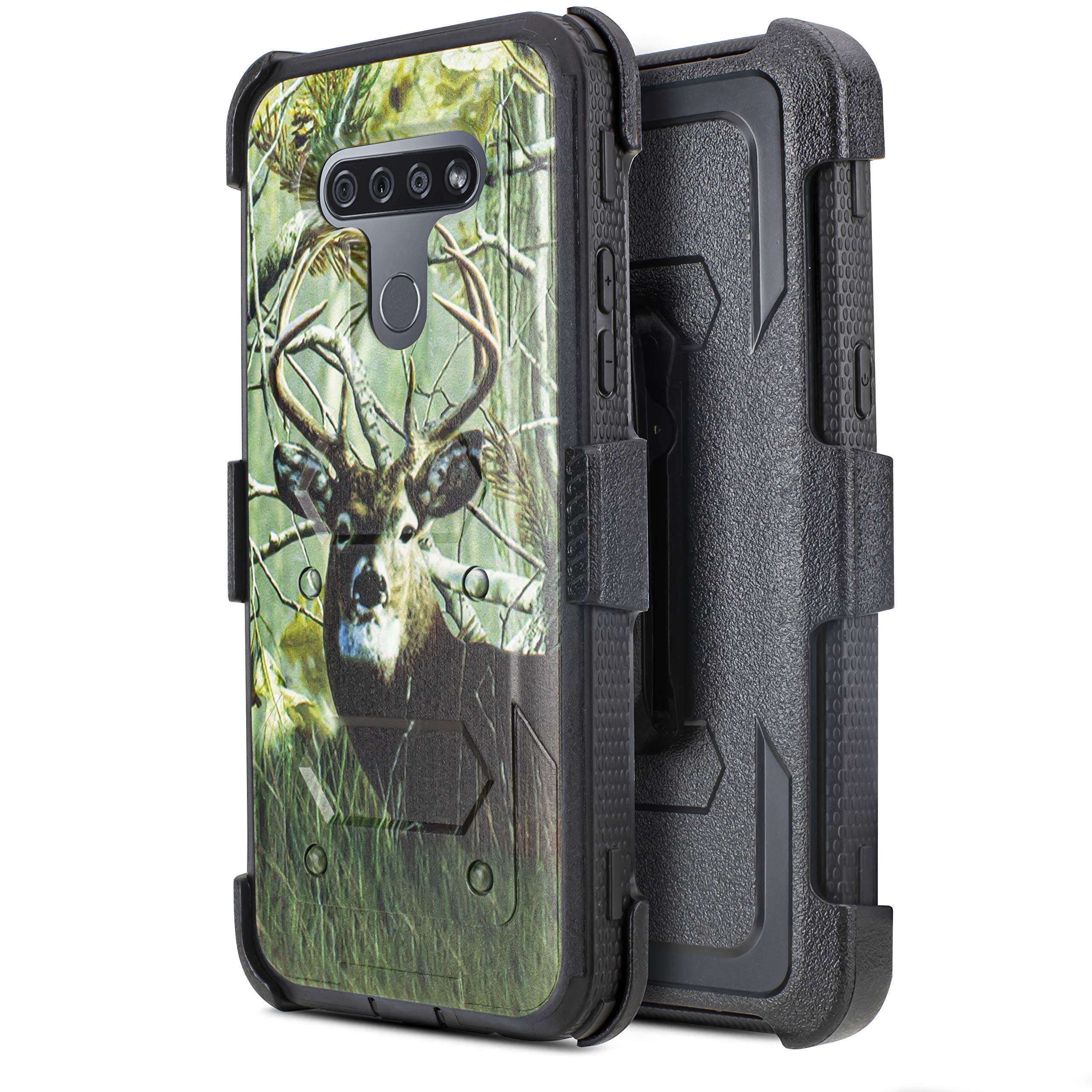 Customerfirst LG K51 Case with Belt Clip Holster Cell Phone Case [Built-in Screen Protector] Protective Armor Holster [Kickstand] (Deer)