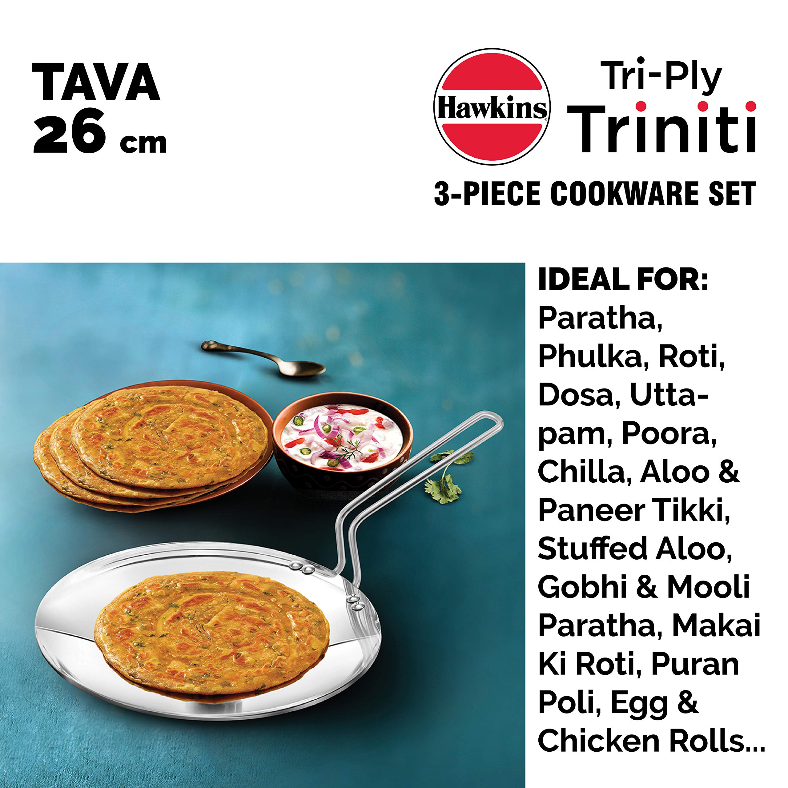 Hawkins Triniti 3 Pieces Triply Stainless Steel Cookware Set 1 - Frying Pan, Tava, Deep-Fry Pan with Glass Lid, Silver (SSET1) 4