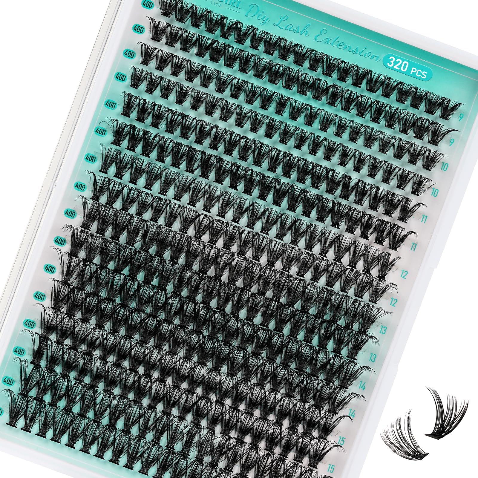 AMZGIRL LASH Ciglia individuali 320Pcs 40D Extension ciglia morbide, ciglia individuali DIY Eyelash Extension Ciglia a grappolo per l'applicazione a casa