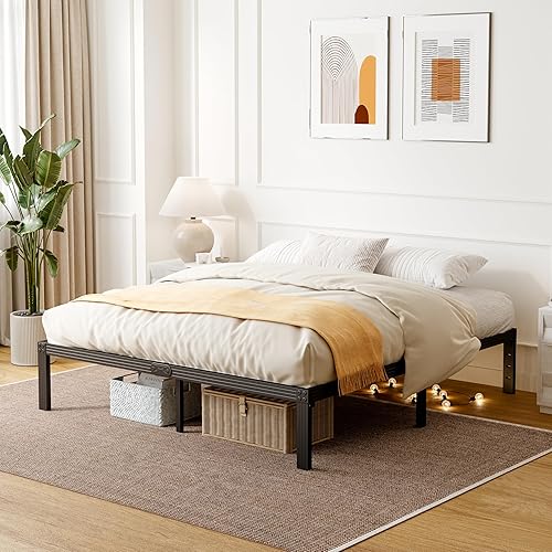 Miniatura 39 de ZIYOO Base de cama individual con listones de acero resistente, marco de cama de plataforma de 14 pulgadas, diseño antideslizante, no necesita