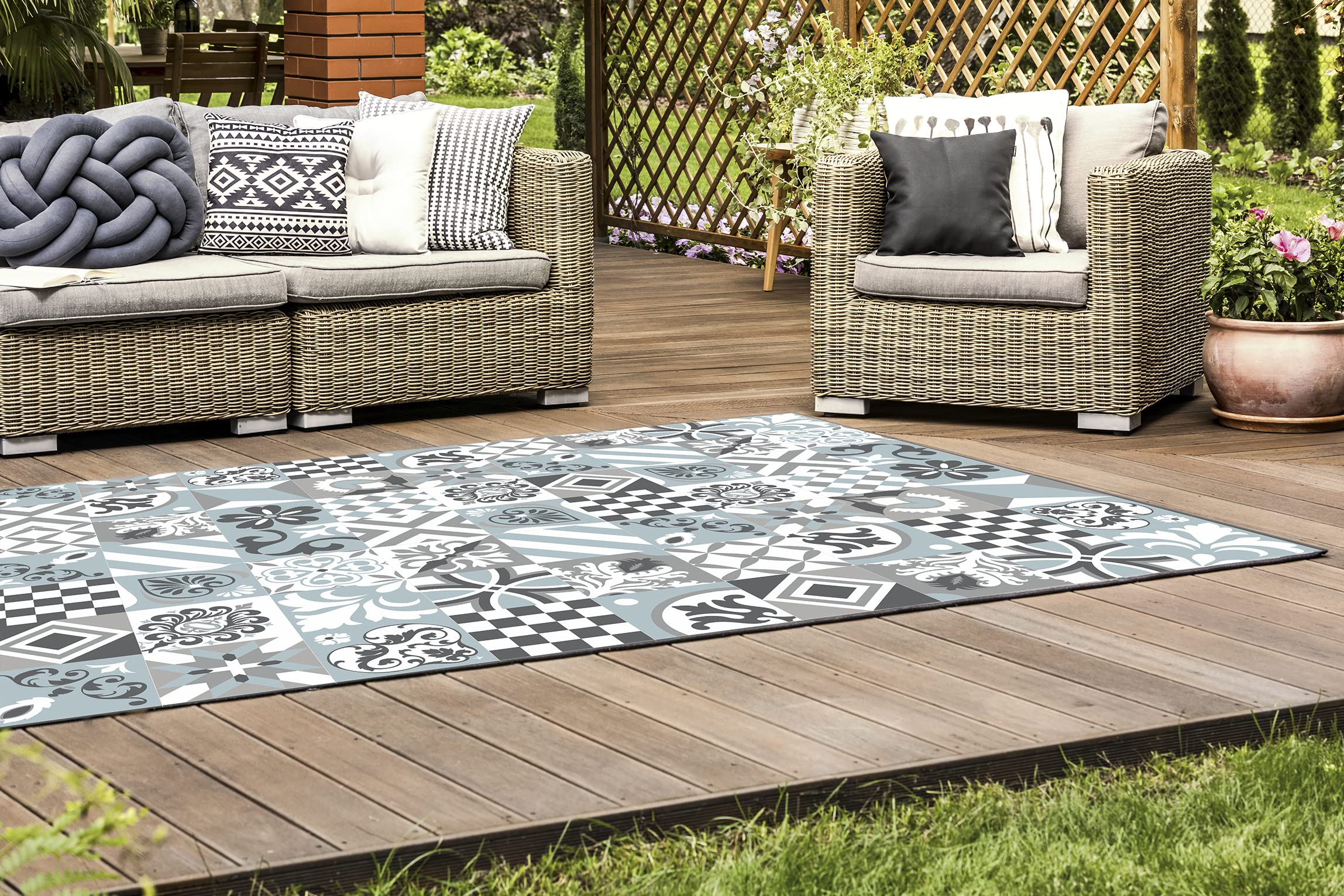 DobleUve Estudio Alfombra Vinílica Hidráulica 32 | Color Azul | 300x200 cm | Alfombra Cocina Lavable Antideslizante | Alfombra Vinilica | Suelo Vinílico | Alfombra Vinilo Salón