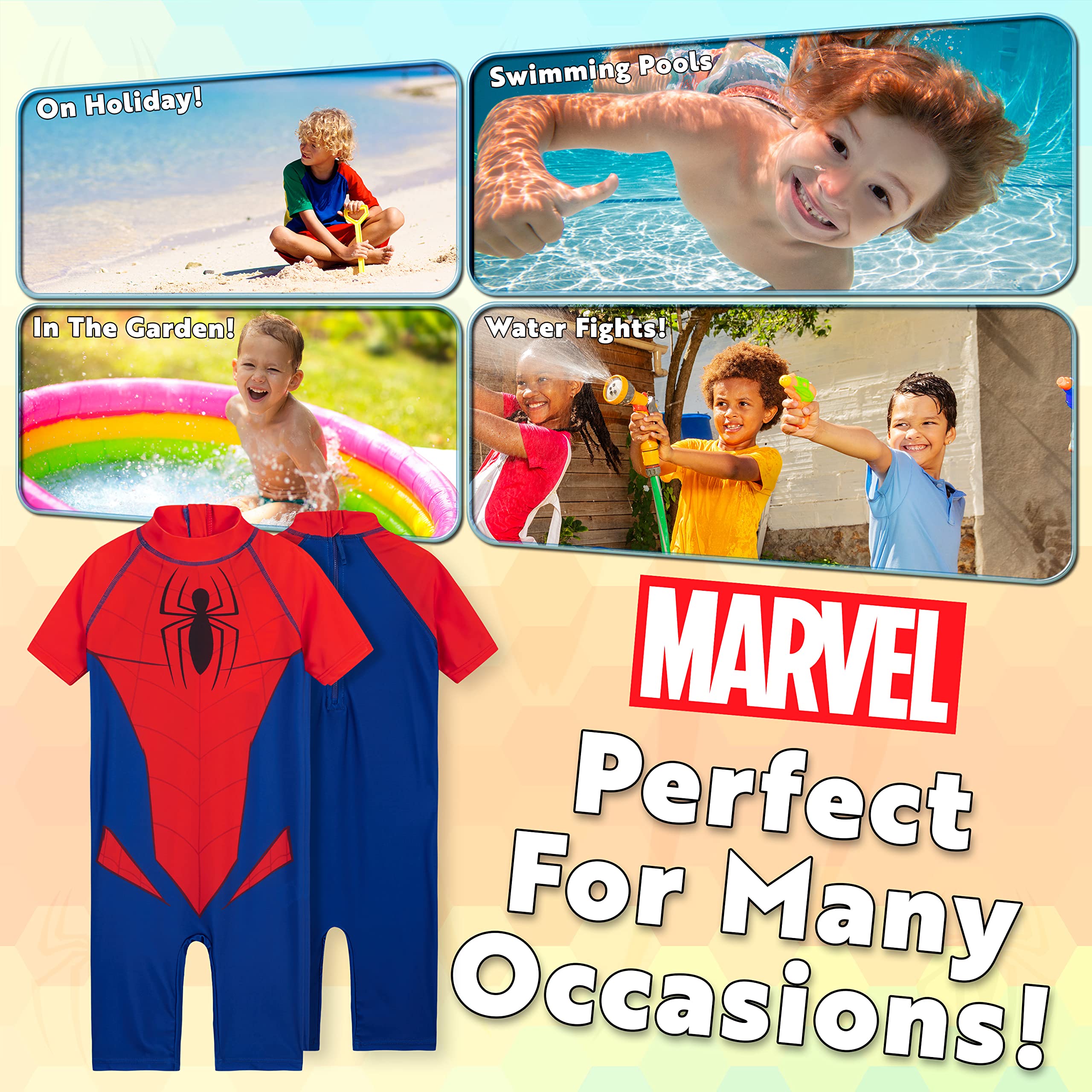 Marvel Bañador Niño Spiderman Avengers Bañador Natacion Niño Traje de Baño Niño de Manga Corta Una Pieza para Playa Piscina Ropa Niño 3-10 Años